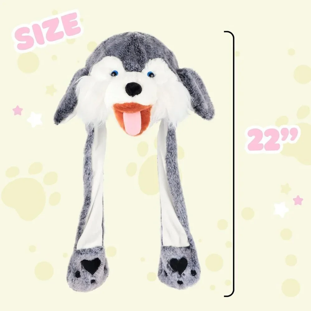 Kids Wolf Rainbow Animal Hat with Ears Moving Jumping Pop Up Beating Plush